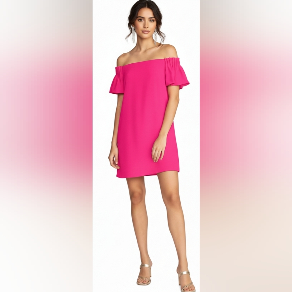 NWOT Trina Turk Fuchsia Exceptional Off-Shoulder Shift Dress Size S